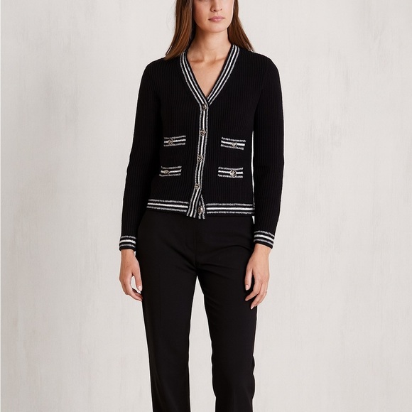 Talbots Sweaters - Talbots Black and White Striped Cardigan 100% cotton